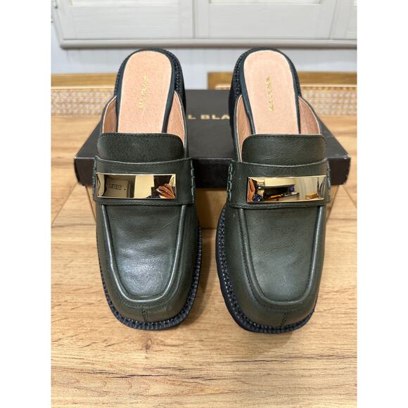 All Black Flat Buckle Mule Green Sz 8.5/9 US 39 EU NIB Minimalist Sleek Stylish - Picture 2 of 15